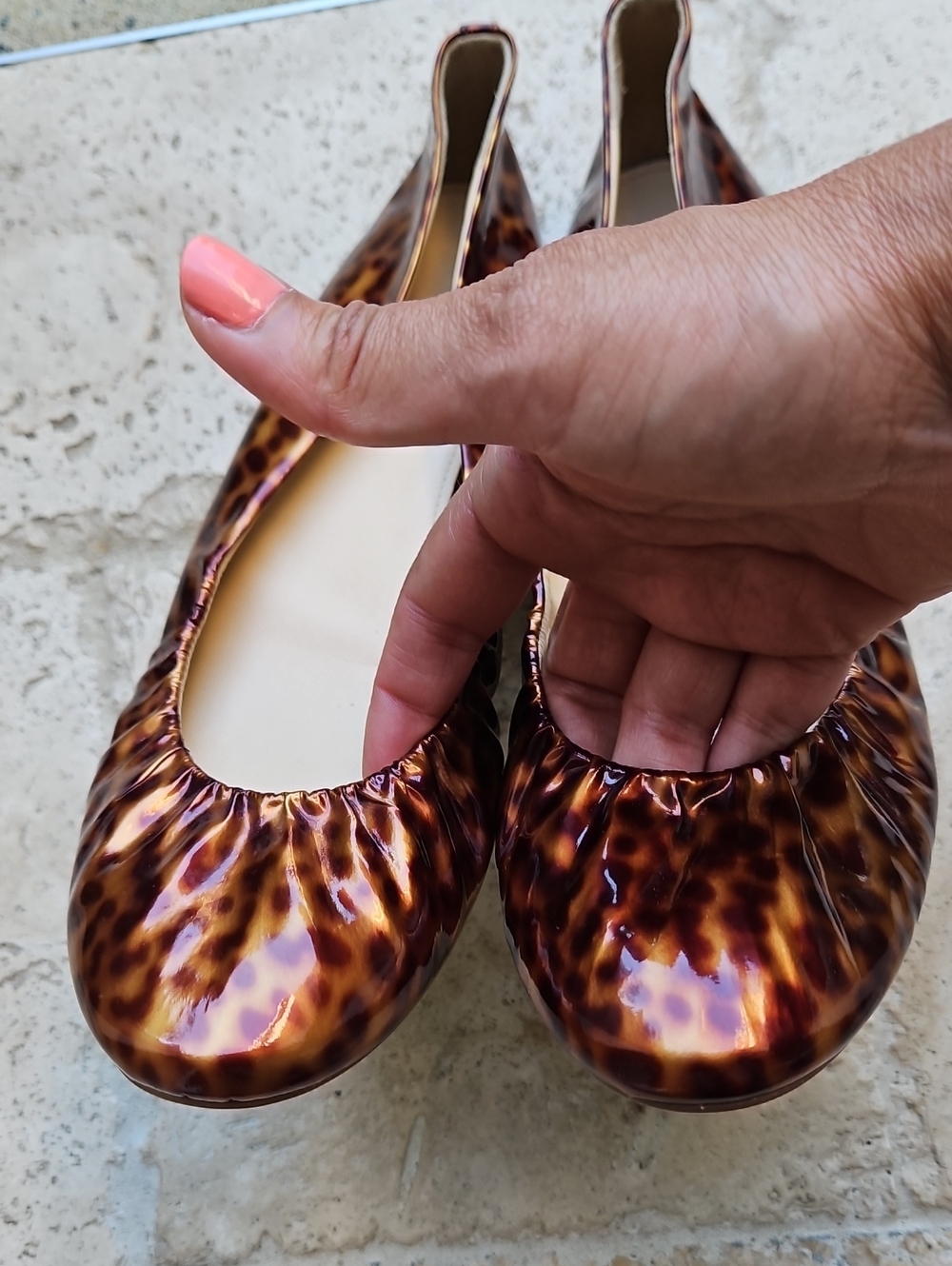J. Crew Cece Tortoise Shell Leather Print Ballerina Flats - Brown Size 9 1/2 - Picture 3 of 5